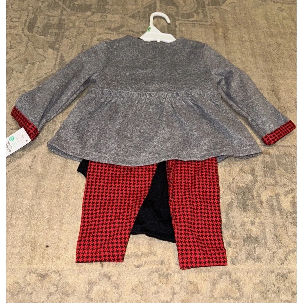 New Carter's‎ Girl 18 Months 18M Baby gray Black Red 3-piece Outfit Pants Shirt